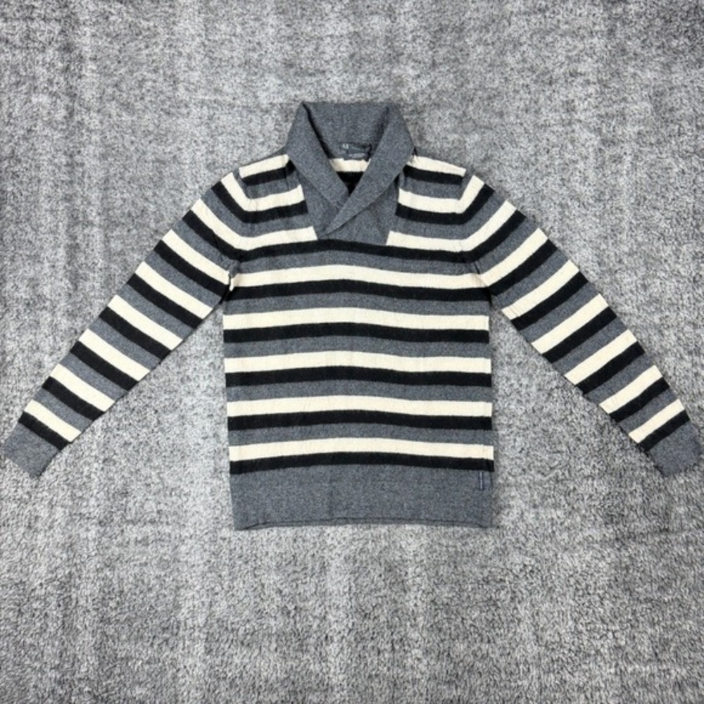 Armani Exchange Men's L (Actually XS/S) Merino Wool Shawl Collar Striped Sweater - Picture 3 of 16